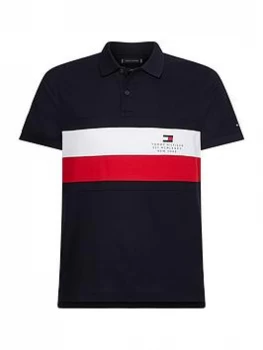 Image of Tommy Hilfiger Chest Stripe Slim Polo Shirt - Desert Sky , Desert Sky, Size S, Men