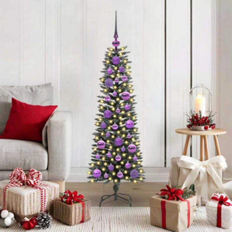 Image of vidaXL Artificial Christmas Tree with Stand, Lilac Balls Green 40.5 x 40.5 x 120 cm, Green 3395922