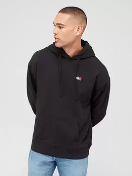 Image of Tommy Jeans Relaxed Badge Logo Overhead Hoodie - Black, Size S, Men