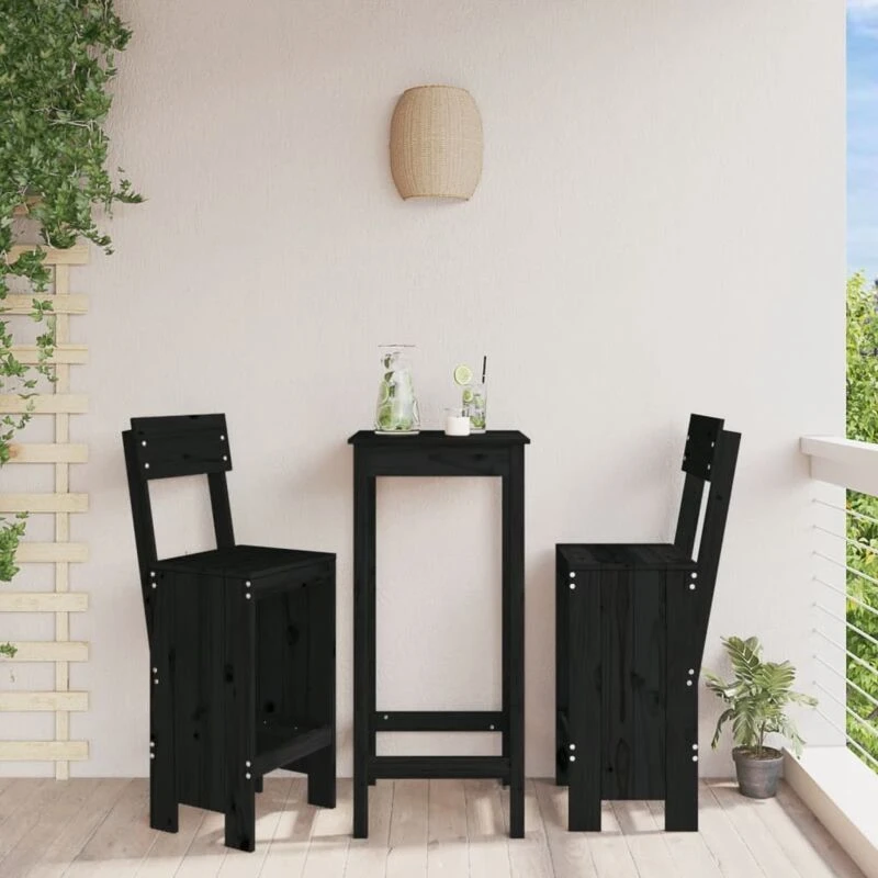 Image of vidaXL Bar Stools 2 pcs Black 40x48.5x115.5cm Solid Wood Pine, Black 825363