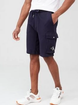 Image of Calvin Klein Jeans Monogram Patch Sweat Shorts - Navy