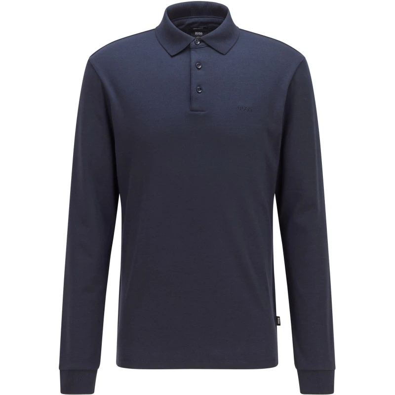 Image of Boss Mens HBB Pado 30 Long-Sleeve Polo Shirt, Iconic Logo Embroidered Navy 404 male 2X Large