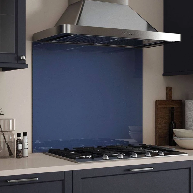 Image of Bluebell Shimmer Glass Kitchen Splashback 900Mm X 750Mm, Blue SB54083