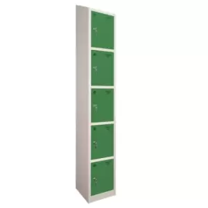 Image of 5 Door Locker, 450X450, Grey Carcass/Green Doors, Sloping Top, Camlock