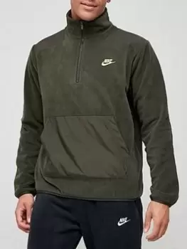Image of Nike Mens Polar Fleece 1/2 Zip Top, Khaki Size M Men