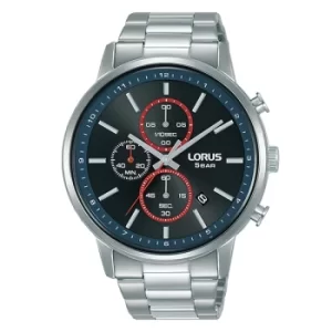 Image of Mens Sports Chronograph Watch with Stainless Steel Strap & Black Dial