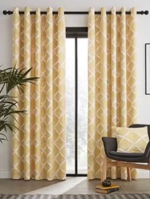Image of Catherine Lansfield Geo Textured Diamond Fully Lined Eyelet Curtains