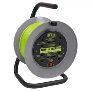Image of Sealey Cable Reel with Thermal Trip 4 x 230V 15m - Green