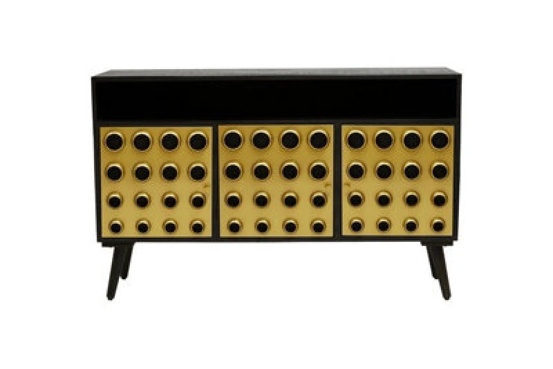 Image of Premier Housewares Stylish Three-Drawer Mango Wooden Sideboard, Mid-Century Modern Side Board for Living Room Organization Gold