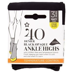 Image of Superdrug 3 Pack 40 Denier Opaque Ankle Tights - Black