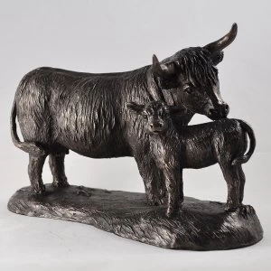 Image of Highland Cow & Calf by Harriet Glen Cold Cast Bronze Sculpture 15cm