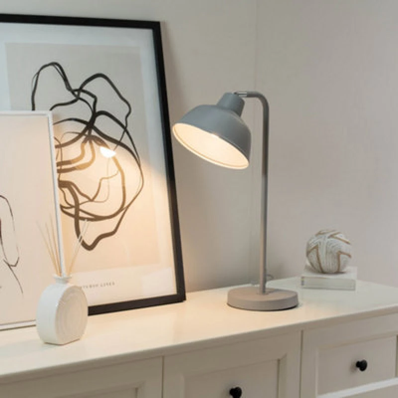 Image of ValueLights Morris Retro Dome Metal Desk Office Table Lamp Light Grey