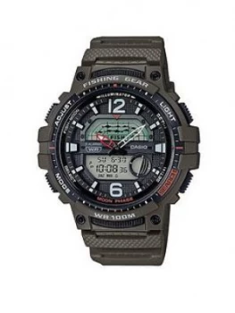 Image of Casio Casio Fishing Gear Digital And Analogue Dial Green Silicone Strap Watch