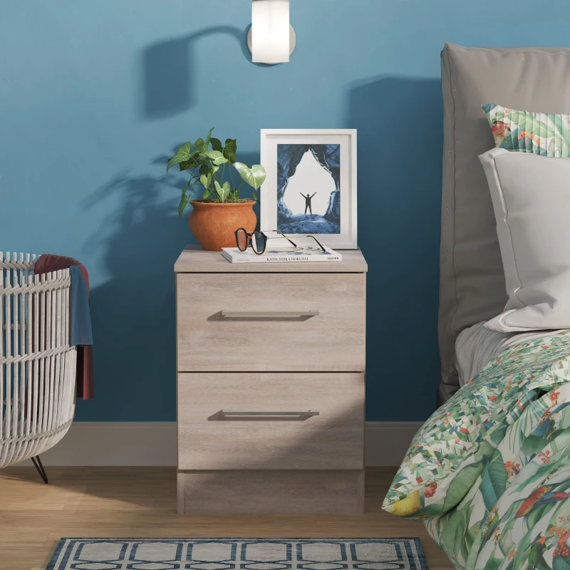 Image of Welcome Furniture Ltd Worcester 2 Drawer Compact Bedside Cabinet in Grey Oak - Ready Assembled, Grey WOR005GOGO