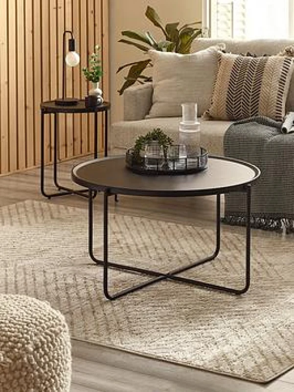 Image of SO'HOME Sarina Metal Round Coffee and Lamp Table Set Black ONE SIZE
