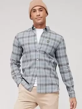 Image of Lyle & Scott Lyle & Scott Button Down Check Long Sleeve Shirt, Grey, Size S, Men