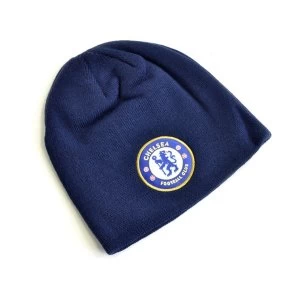 Image of Chelsea Knitted Crest Beanie Navy Blue