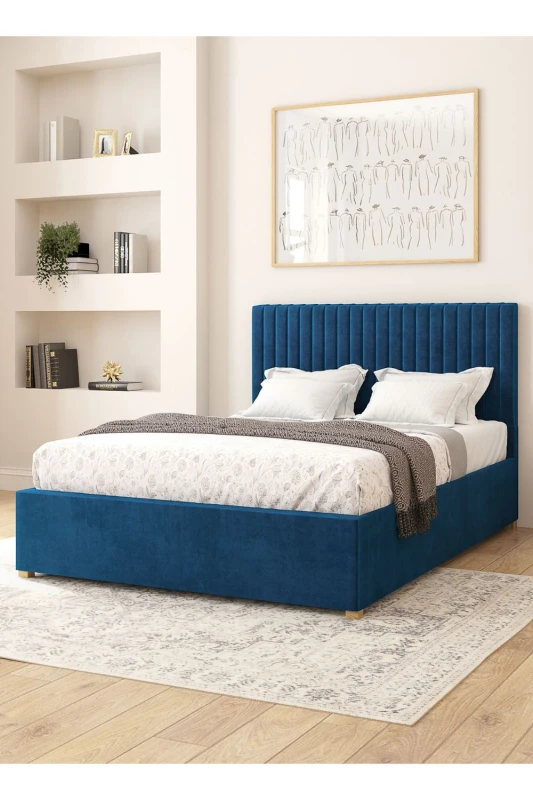 Image of Electronic Aspire Superking Velvet Adjustable Bed with Mattress - Navy