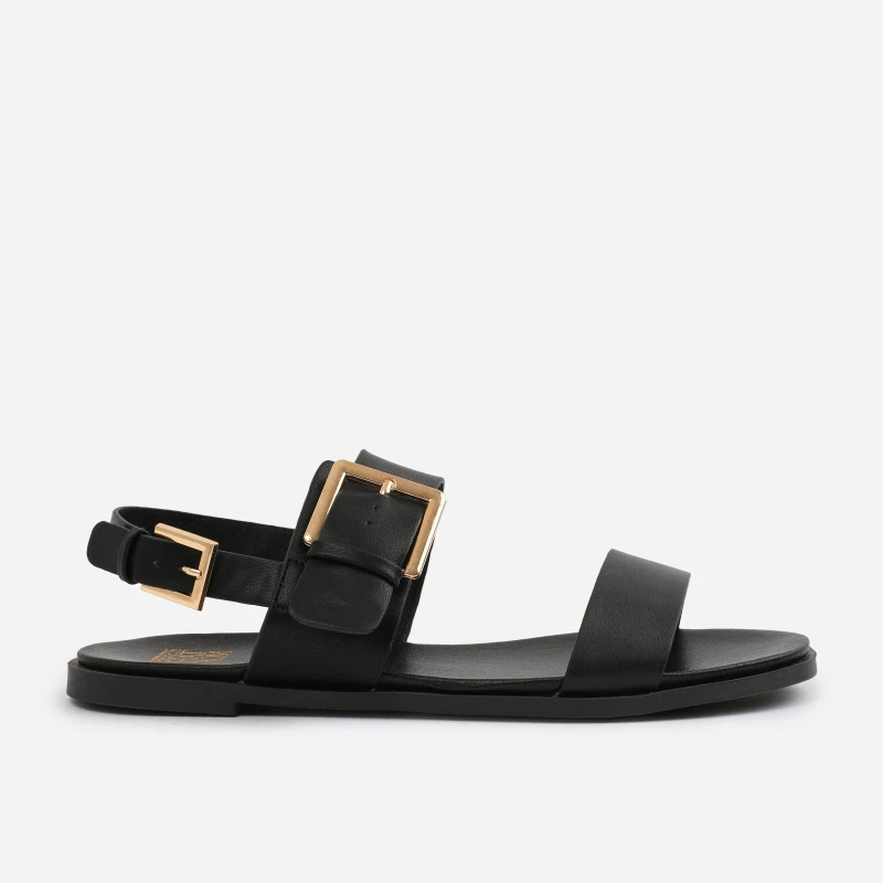 Image of Wheres That From Black PU Camilla Classic Flat Sandals Black female 4