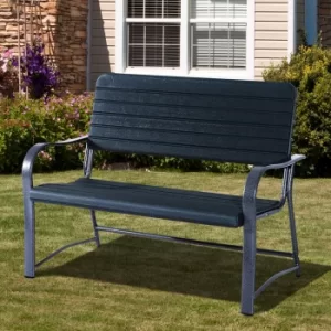 Image of Outsunny Metal Frame 2 Seater Bench-Black, Atrovirens Slat