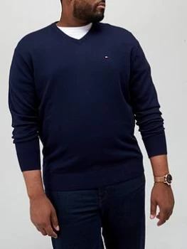Image of Tommy Hilfiger Big & Tall Pima Cotton Cashmere V Neck Knitted Jumper - Desert Sky, Desert Sky, Size 4XL, Men