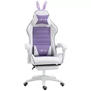 Image of Vinsetto Racing Gaming Chair, Reclining PU Leather Computer Chair with Removable Rabbit Ears, Footrest, Headrest and Lumber Support, Purple