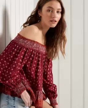 Image of Superdry Womens Ameera Off The Shoulder Top Red / Rust - Size: 10