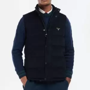 Image of Barbour Mens Cord Baffle Gilet - Navy/Ivy Tartan - M