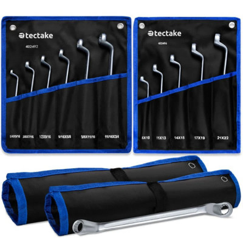 Image of Tectake 11 Piece Double Ring Spanner Set, Metric And Imperial - Black/silver