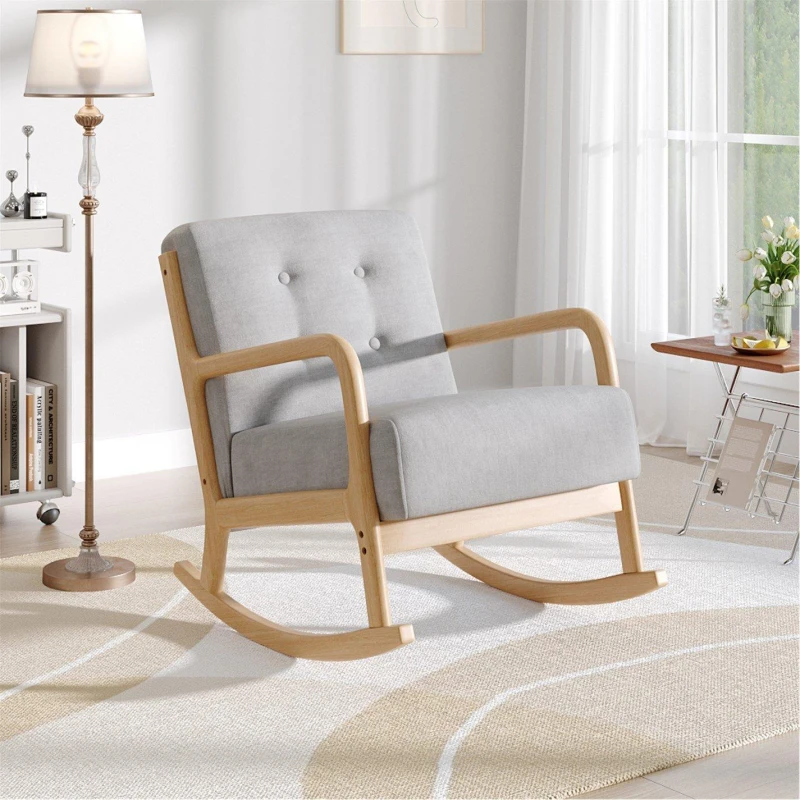 Image of Kabinet UK Modern Linen Buttoned Rocking Chair Grey Grey unisex Large