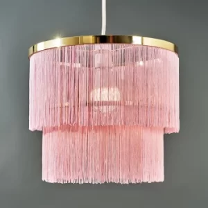Image of Charleston Polished Brass Pendant Shade with Pink Tassels