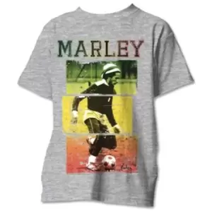 Image of Bob Marley - Football Text Unisex Large T-Shirt - Grey