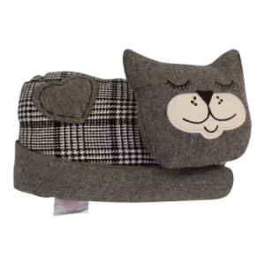 Image of Sleeping Cat Fabric Doorstop, Grey