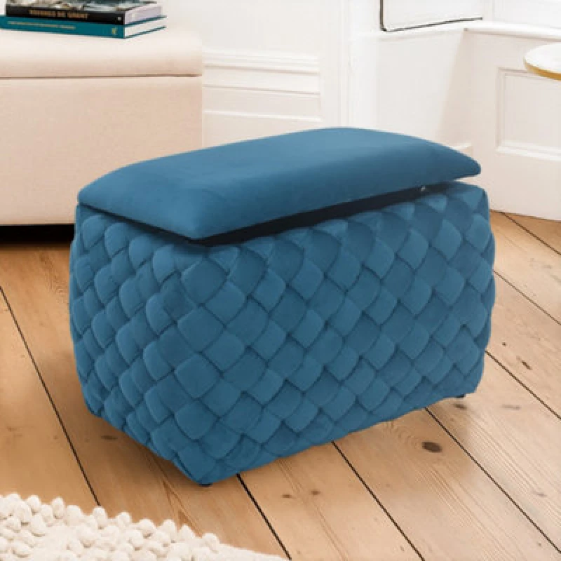 Image of Plumeo Velvet Storage Ottoman - Teal