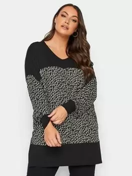 Image of Yours Leopard Print Panel Long Sleeve Top, Black, Size 20, Women