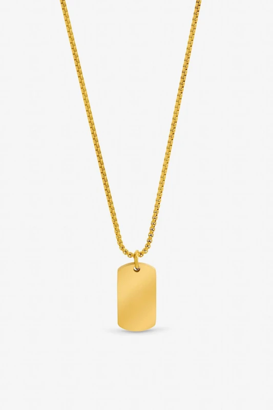 Image of Inicio Mens Gold Plated Waterproof Dog Tag Necklace - Gift Pouch Gold Male One Size