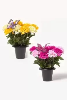 Image of Set of 2 Carnation Artificial Flowers Decoration in Grave Vases