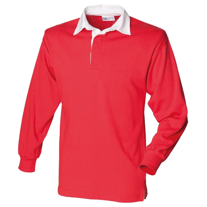 Image of Front Row Mens Long Sleeve Classic Rugby Polo Shirt in Red Size: Small Red Male S