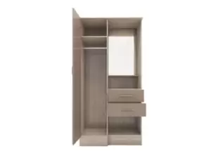 Image of Seconique Nevada Oyster Gloss and Oak 1 Door 2 Drawer Mirrored Wardrobe
