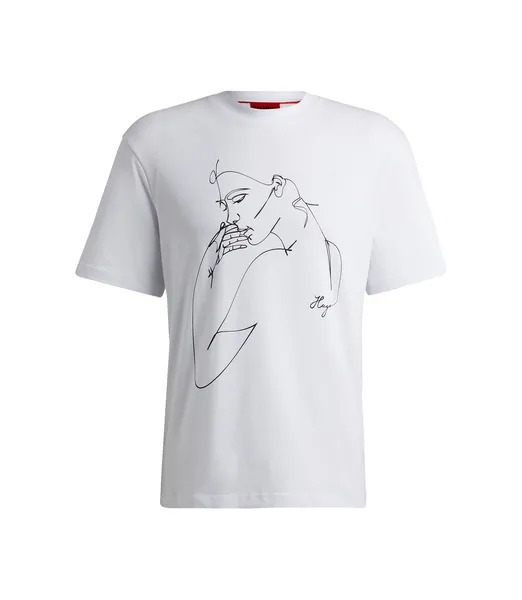 Image of HUGO Red Daximiko Outline Cotton-Jersey T-Shirt - M White Tops male 50516724-100 M