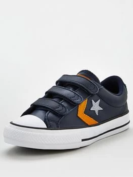 Image of Converse Star Player Ox 3v Leather Junior Trainer - Grey Yellow, Grey/Yellow, Size 2