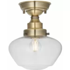 Image of Loops - Antique Brass Semi Flush Ceiling Light Fitting & Clear Glass Shade Low Profile