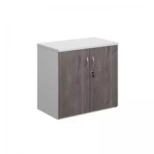 Image of Duo double door cupboard 740mm high with 1 shelf - white with grey oak
