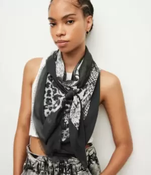 Image of AllSaints Womens Womens Animal Print Lightweight Noche Large Square Scarf, Black and White, Black/White