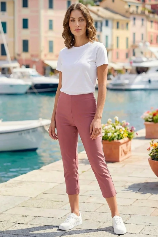 Image of Roman Womens Petite Cropped Stretch Trouser in Beige Size: 10 Beige Female 10