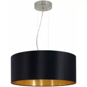 Image of Pendant Light Colour Satin Nickel Steel Shade Black Gold Fabric Bulb E27 3x60W