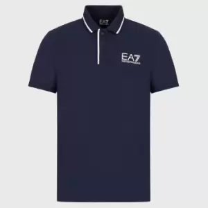Image of EA7 Logo-Print Cotton-Blend Polo Shirt - M