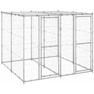 Image of Vidaxl - Outdoor Dog Kennel Galvanised Steel with Roof 4.84 m² Silver