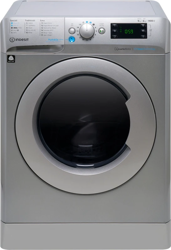 Image of Indesit BDE96436SVUK Washer Dryer in Silver 1400 Spin 9KG 6kg D Rated