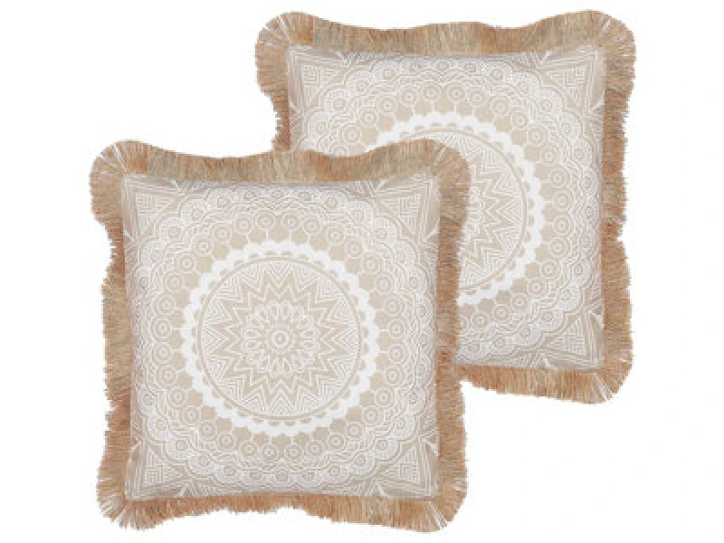 Image of Beliani Set Of 2 Decorative Cushions Geranium 45 X 45cm Beige Oriental Pattern